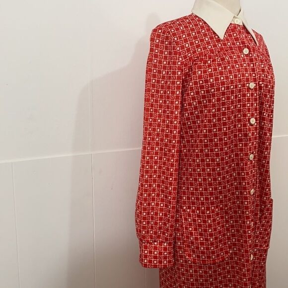 Vintage Square Print Collared Button Front Dress - Picture 3 of 5
